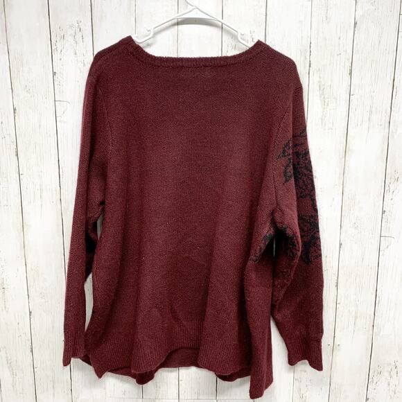 Liz Claiborne Woman 2X Sweater Burgundy Knit Black Floral Crew Neck Acrylic - Picture 6 of 6